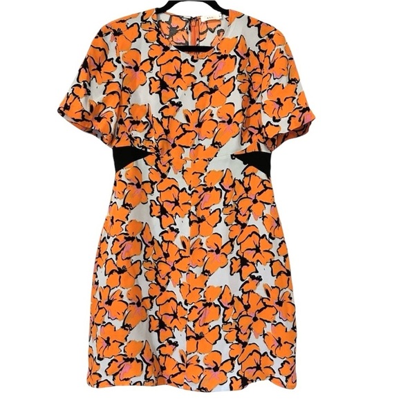A.L.C. Nora Floral Print Silk Dress Womens Short Sleeve 10 Orange Blue - Picture 3 of 8